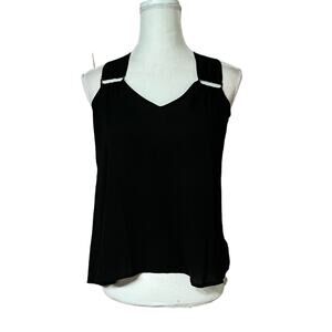 Lily white women halter neck blouse sleeveless sz xs black top sleeveless